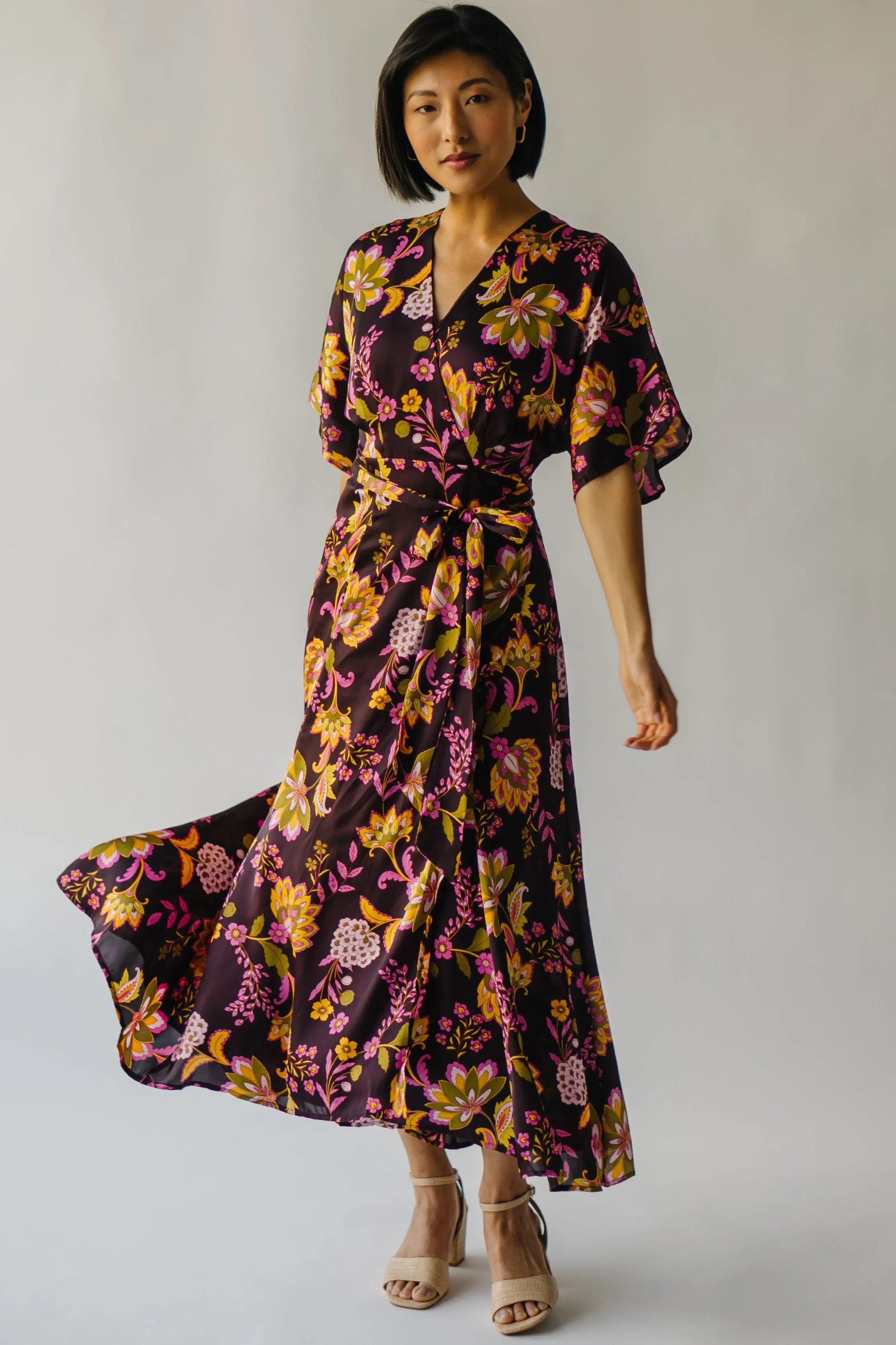 The Bulloch Wrap Midi Dress in Fig Blossom