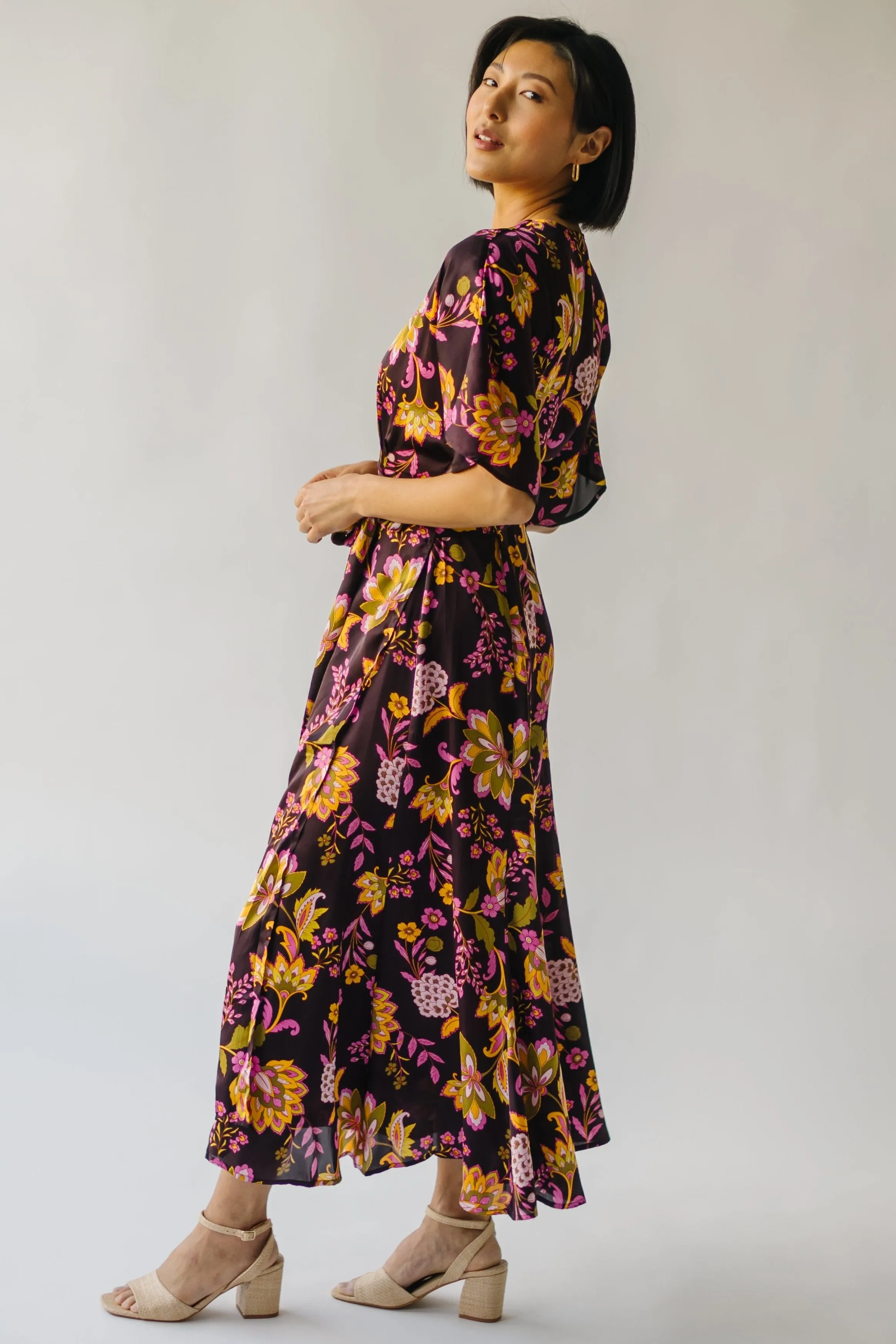 The Bulloch Wrap Midi Dress in Fig Blossom