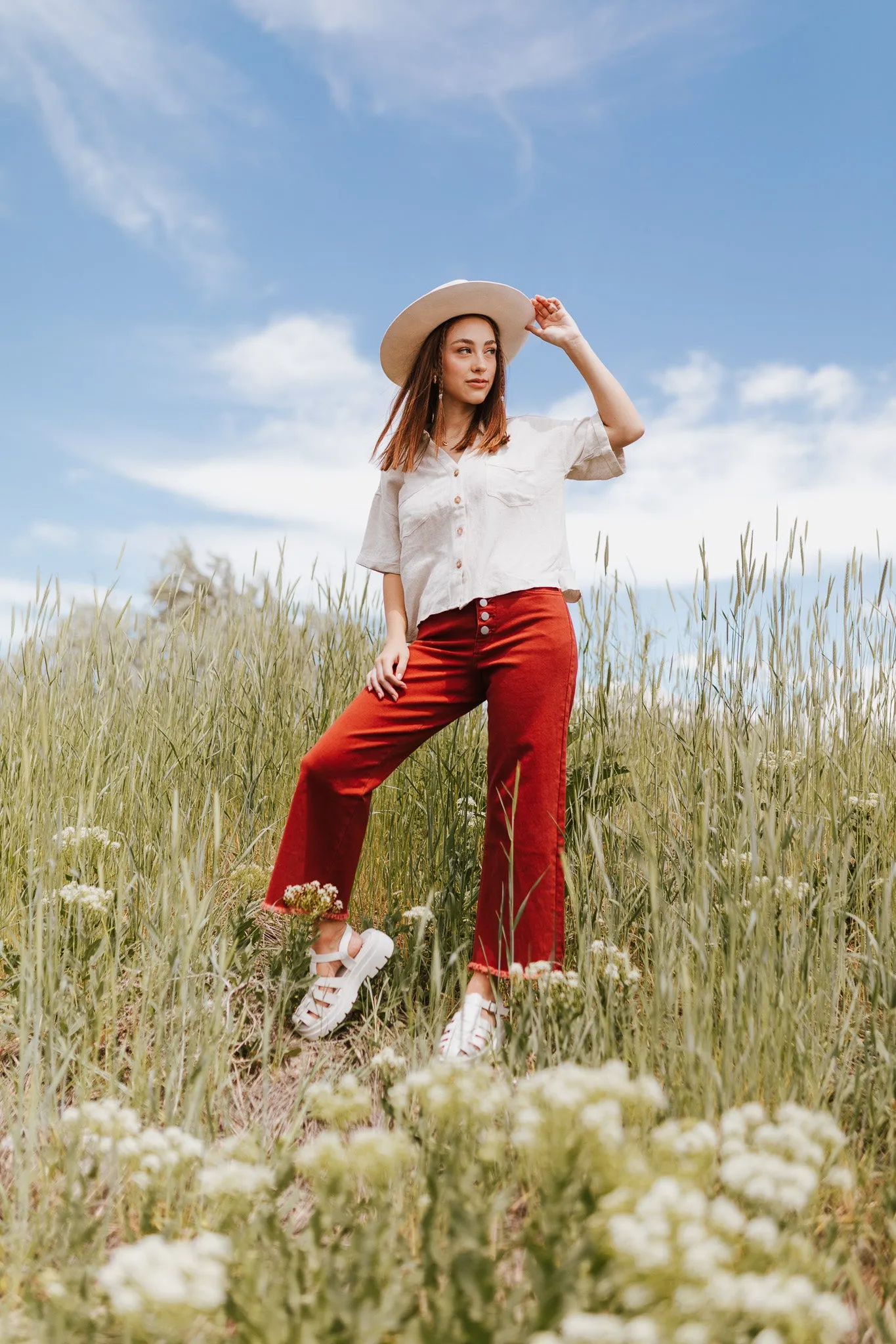 The Matilda Wide Leg Jean in Brick Denim