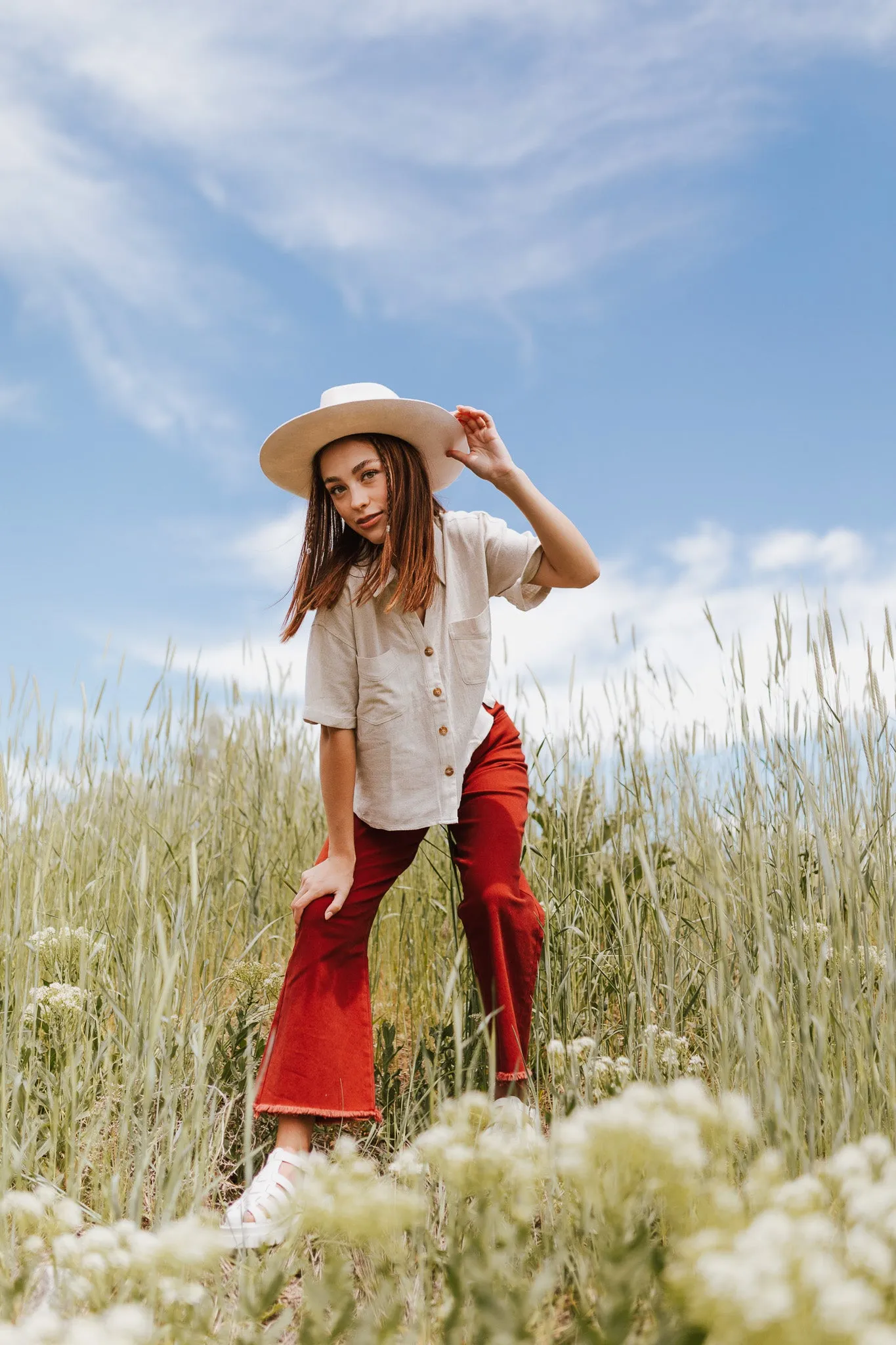 The Matilda Wide Leg Jean in Brick Denim