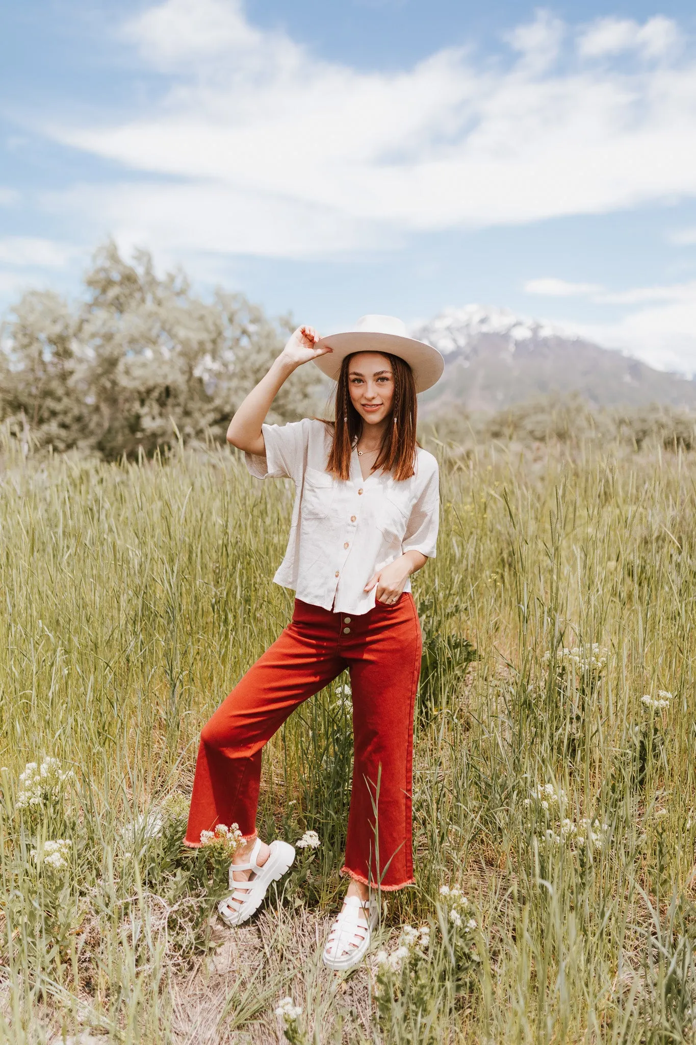 The Matilda Wide Leg Jean in Brick Denim