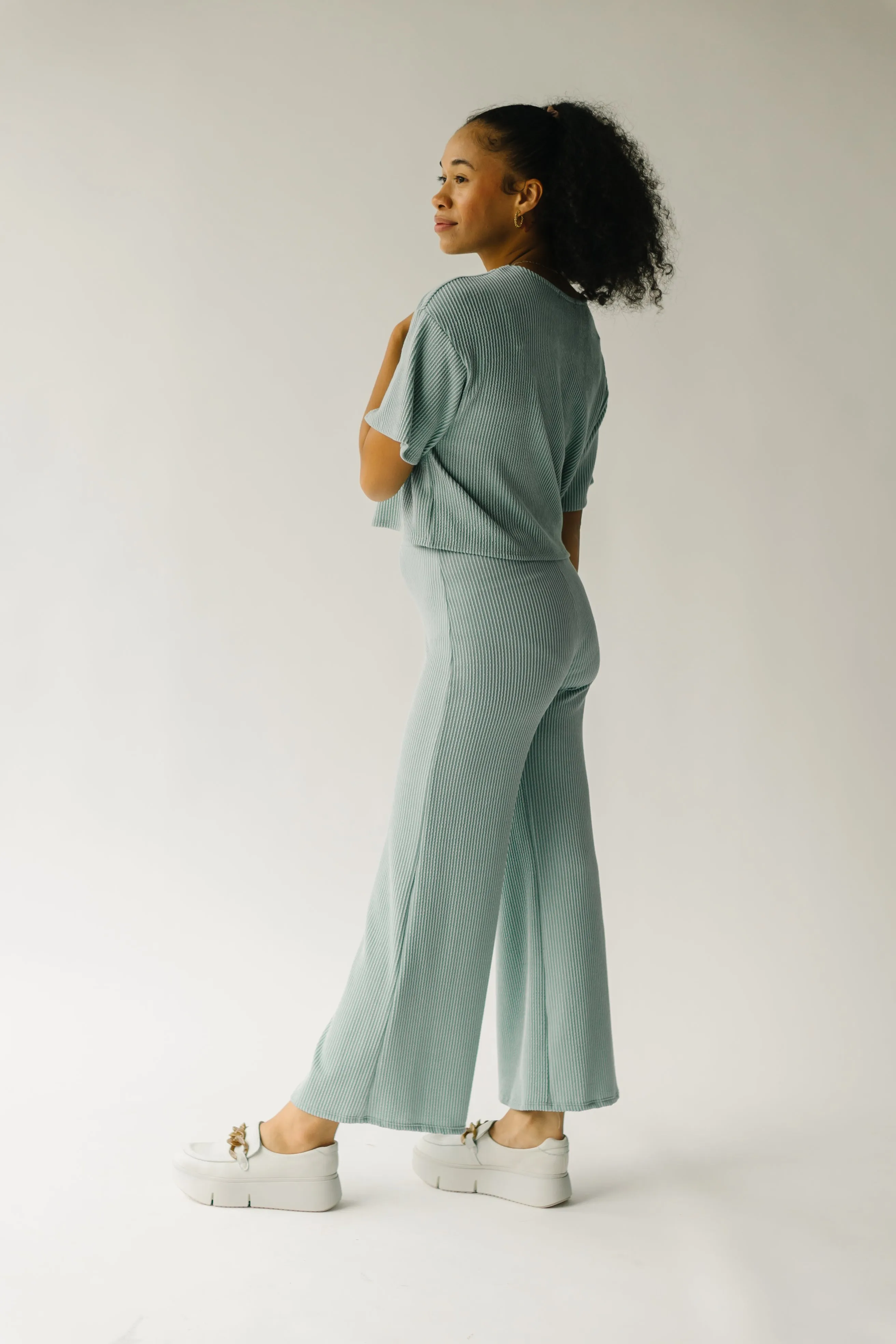 The Swift Ribbed Wide Leg Pant in Sage