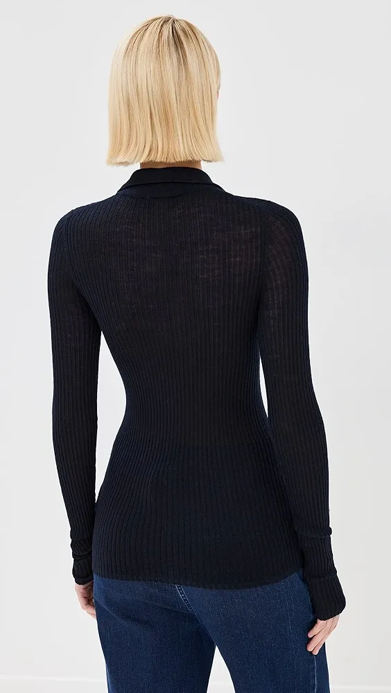 Tibi   Feather Weight Ribbed Turtleneck Zip Up Sweater 