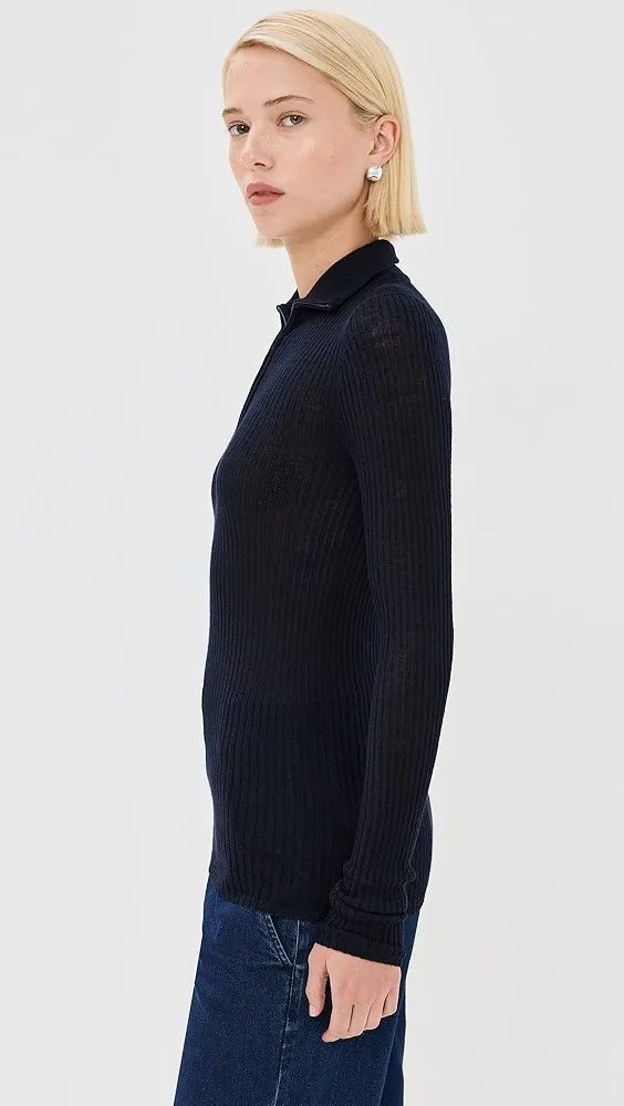 Tibi   Feather Weight Ribbed Turtleneck Zip Up Sweater 