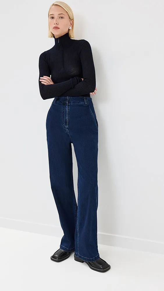 Tibi   Feather Weight Ribbed Turtleneck Zip Up Sweater 