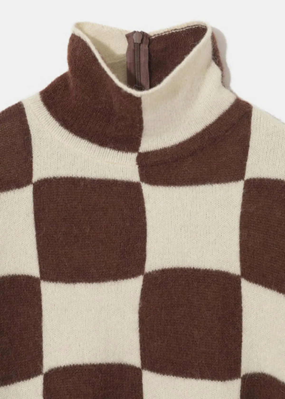 Turtleneck Sweater - Brown/White Check