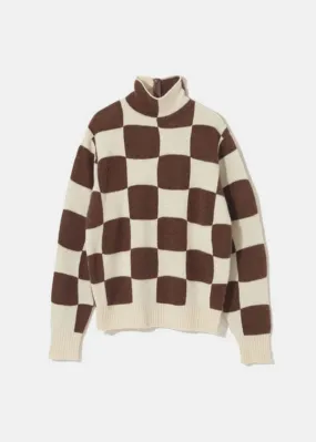 Turtleneck Sweater - Brown/White Check