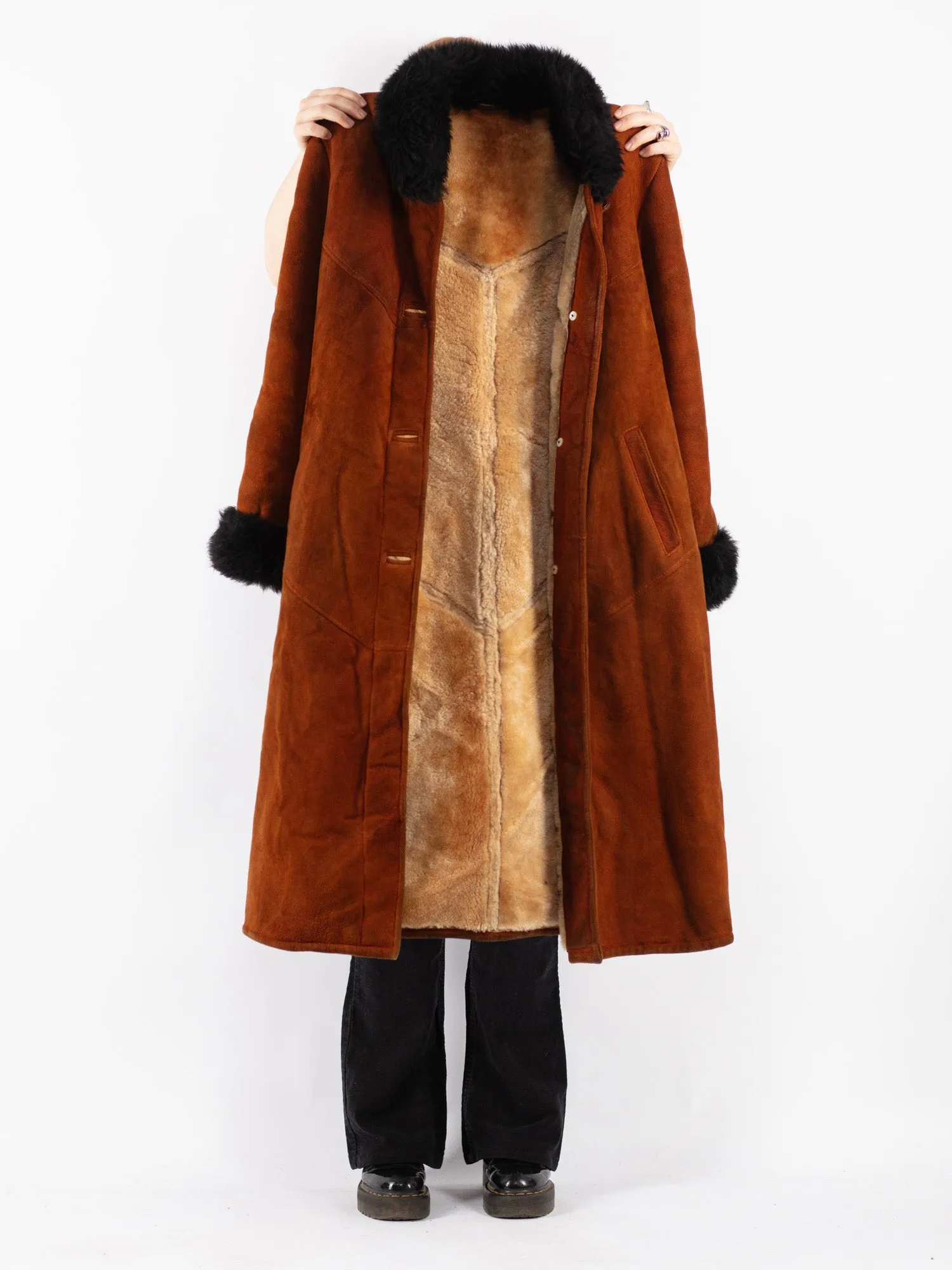 Vintage 70's Women Sheepskin Coat in Brown