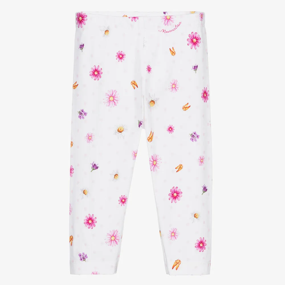 White & Pink Floral Leggings