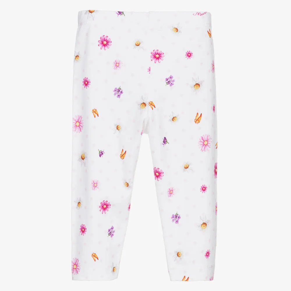 White & Pink Floral Leggings