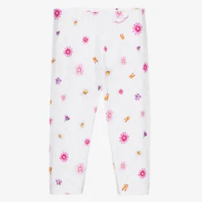 White & Pink Floral Leggings