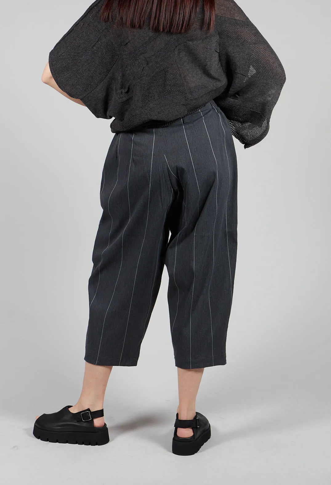 Wide Leg Pinstripe Trouser in Grey