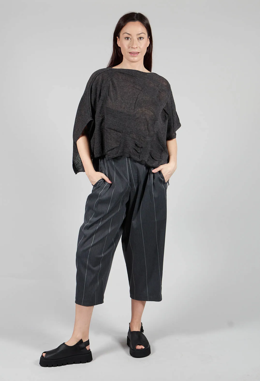 Wide Leg Pinstripe Trouser in Grey