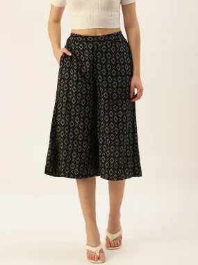 Women Culottes Printed Rayon Black