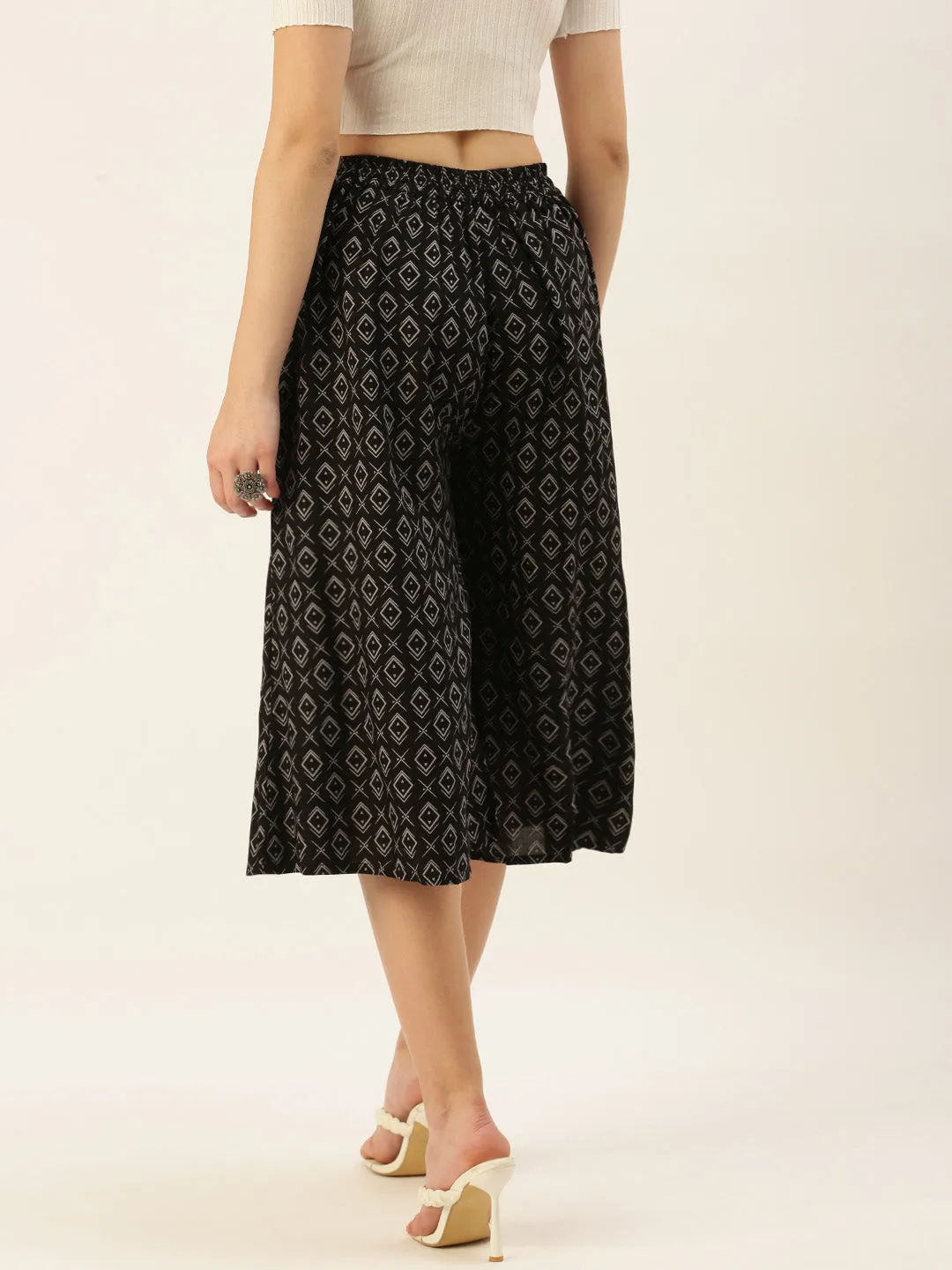 Women Culottes Printed Rayon Black