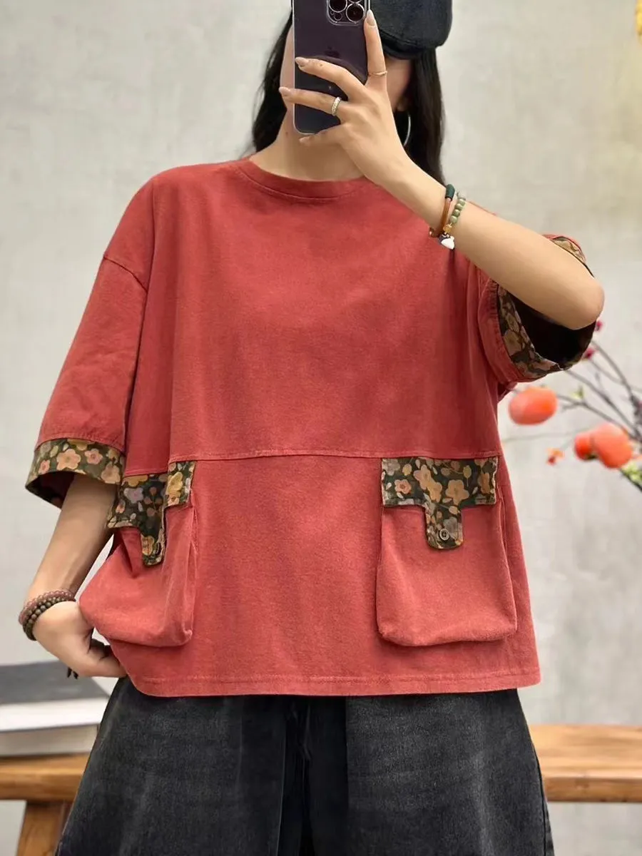 Women Summer Casual Spliced Cotton Pullover Shirt PA1030