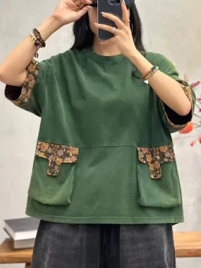 Women Summer Casual Spliced Cotton Pullover Shirt PA1030