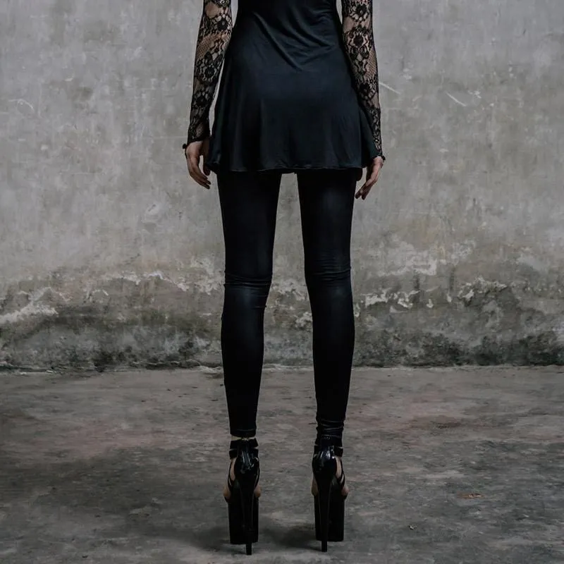 Women's Goth Punk Leggings With Lace Insets