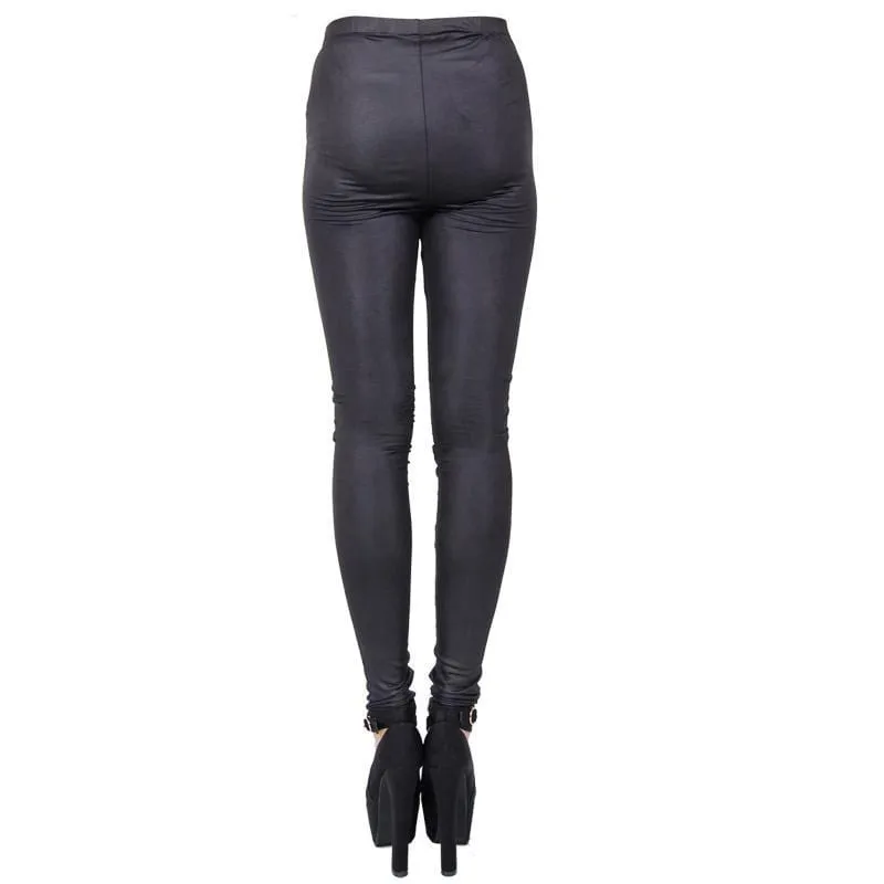 Women's Goth Punk Leggings With Lace Insets