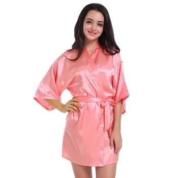 Women's Sexy Summer Silk and Satin Short Kimono Night Mini Bathrobe