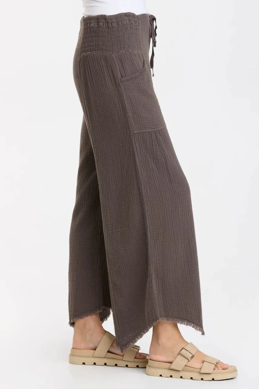 XCVI Graphite Cotton Gauze Wide Leg Pant