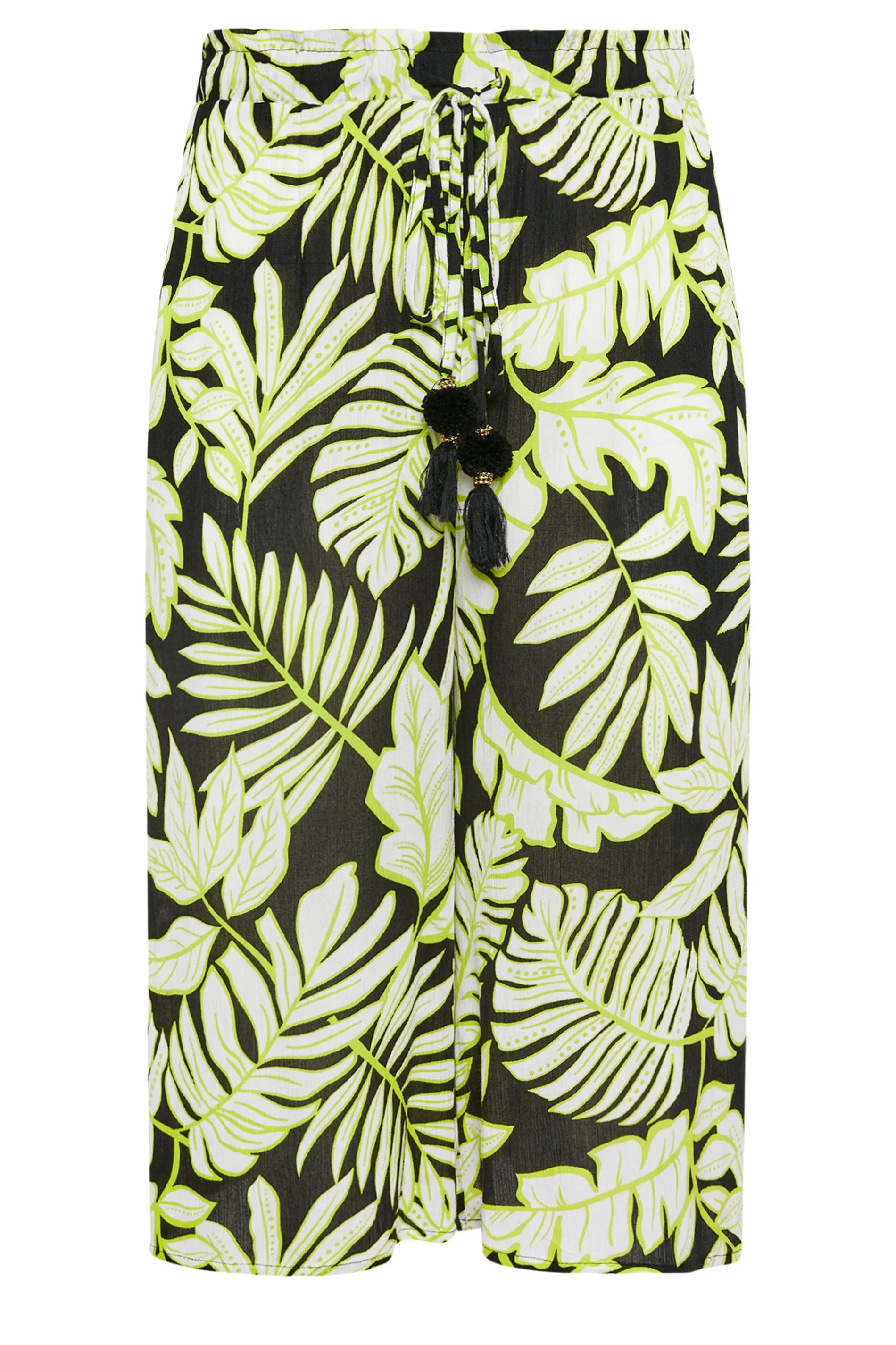 YOURS Curve Black & Green Leaf Print Culottes