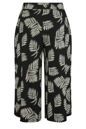 YOURS Curve Black & Natural Leaf Print Midaxi Culottes