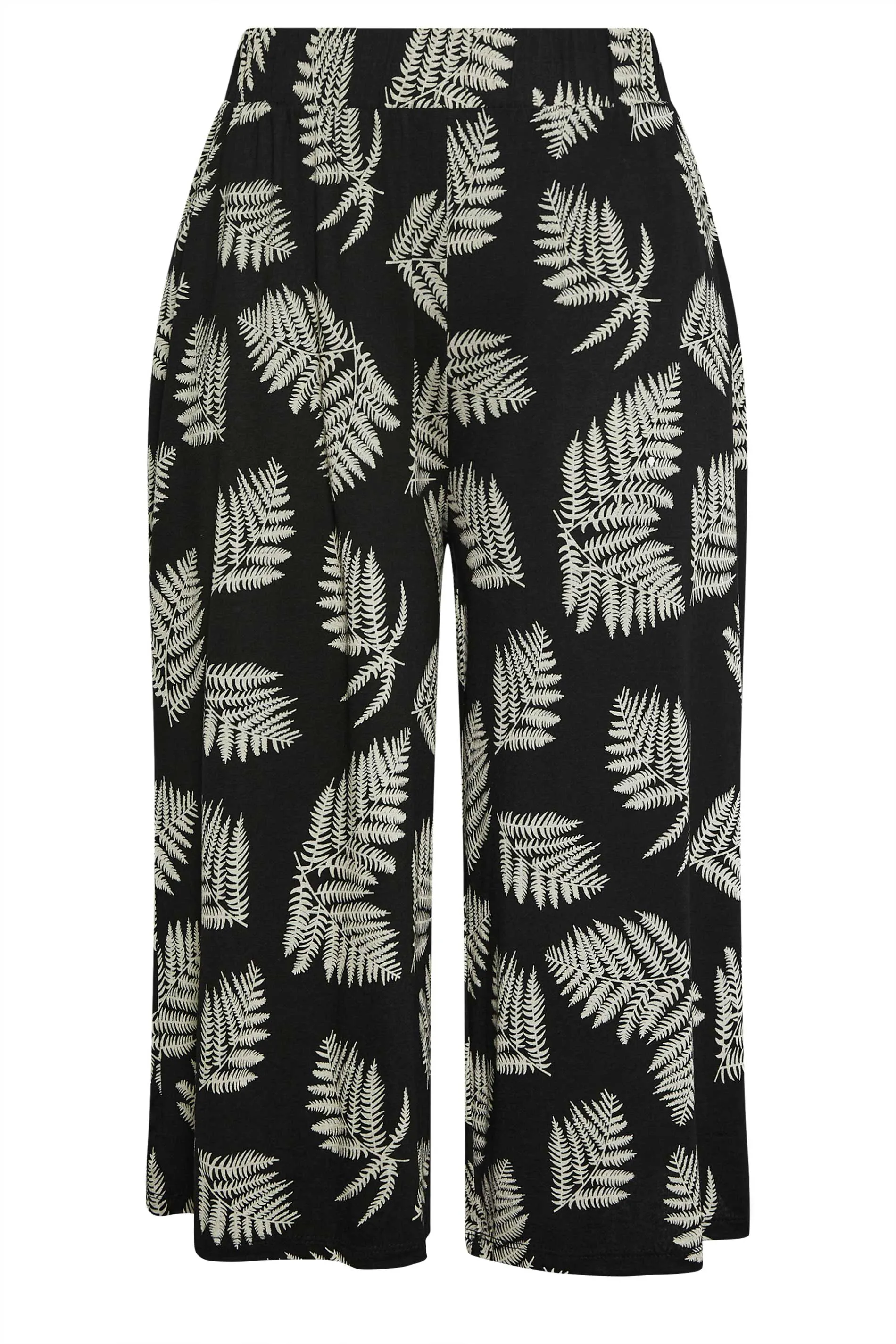 YOURS Curve Black & Natural Leaf Print Midaxi Culottes