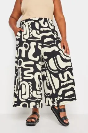 YOURS Curve Black & White Abstract Print Midaxi Culottes