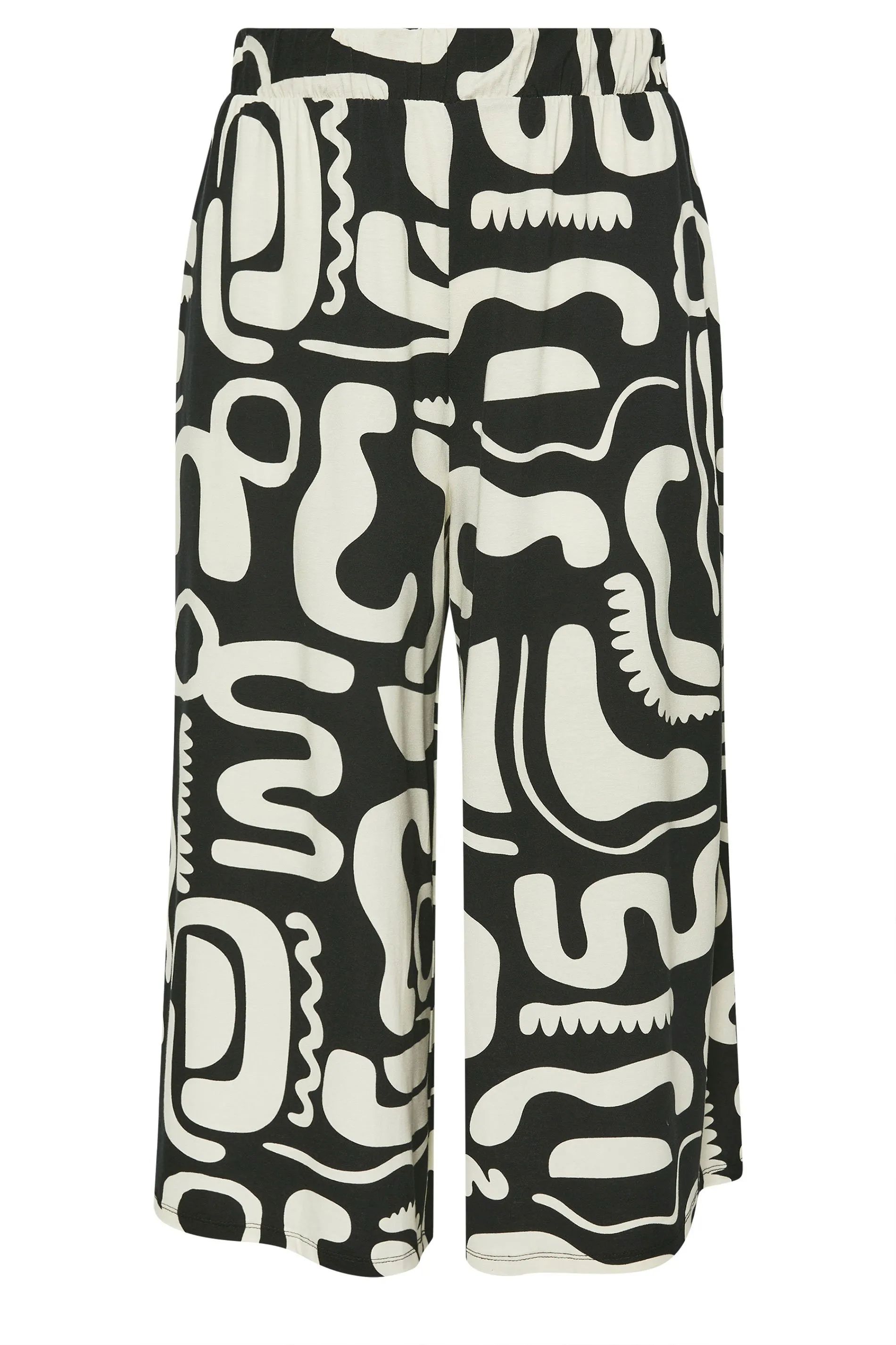 YOURS Curve Black & White Abstract Print Midaxi Culottes