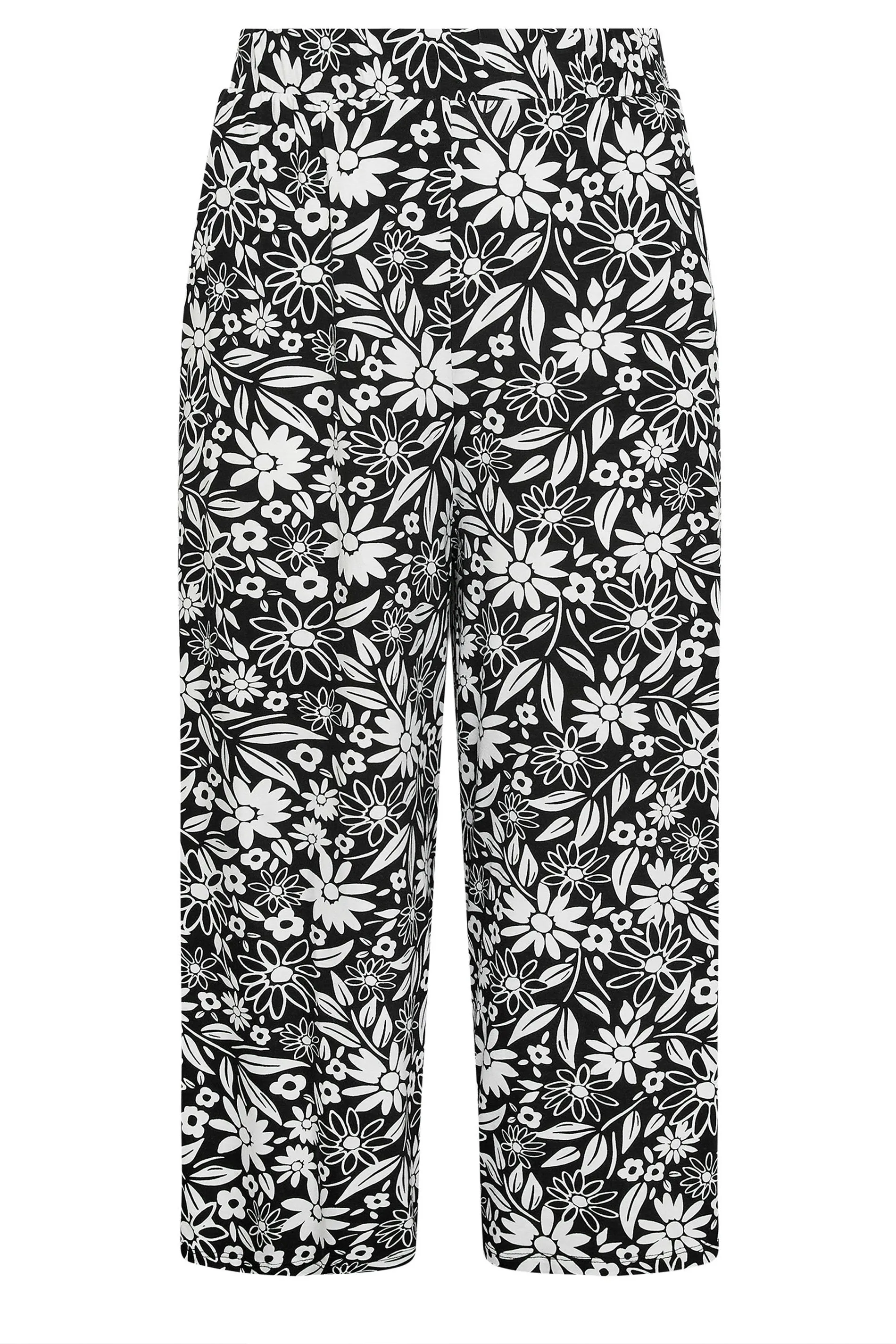 YOURS Curve Black & White Floral Print Midaxi Culottes