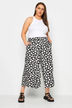 YOURS Curve Black & White Heart Print Culottes