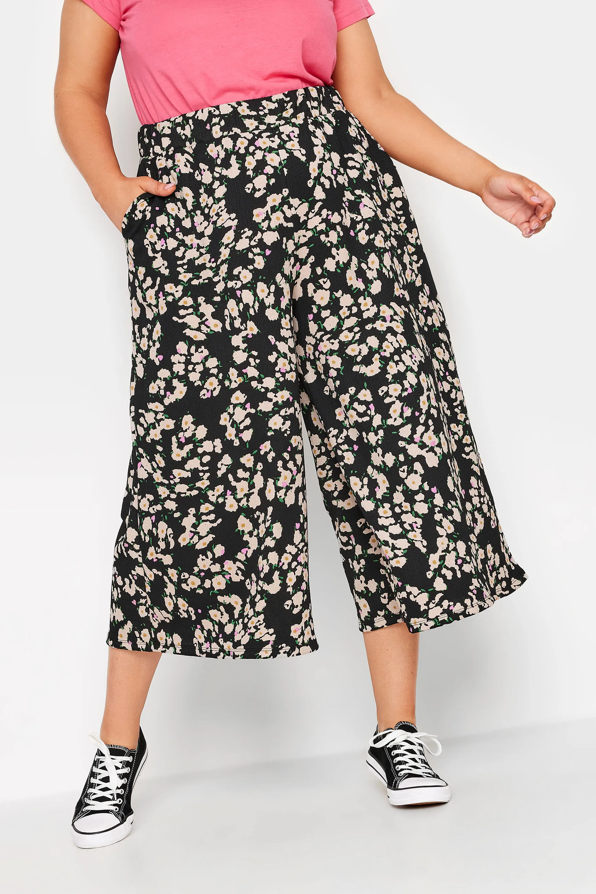 YOURS Curve Black Abstract Floral Print Midaxi Culottes