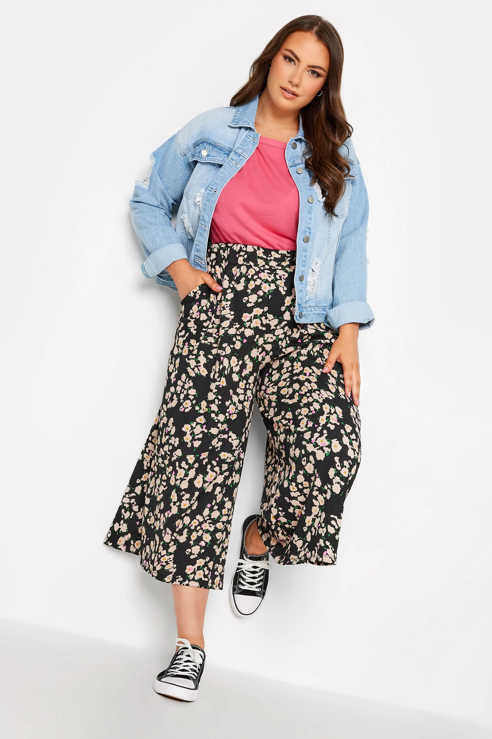 YOURS Curve Black Abstract Floral Print Midaxi Culottes