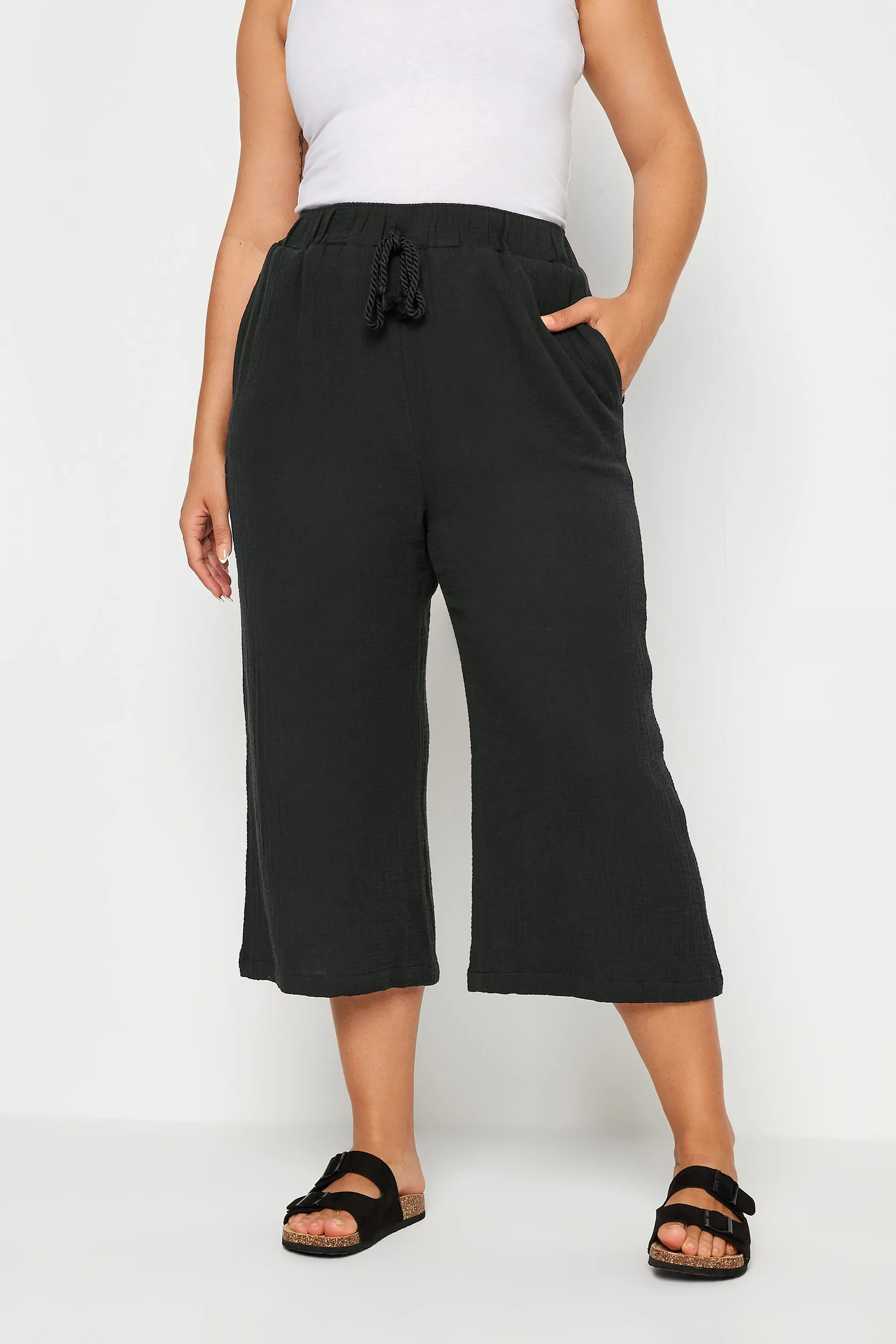 YOURS Curve Black Cheesecloth Culottes