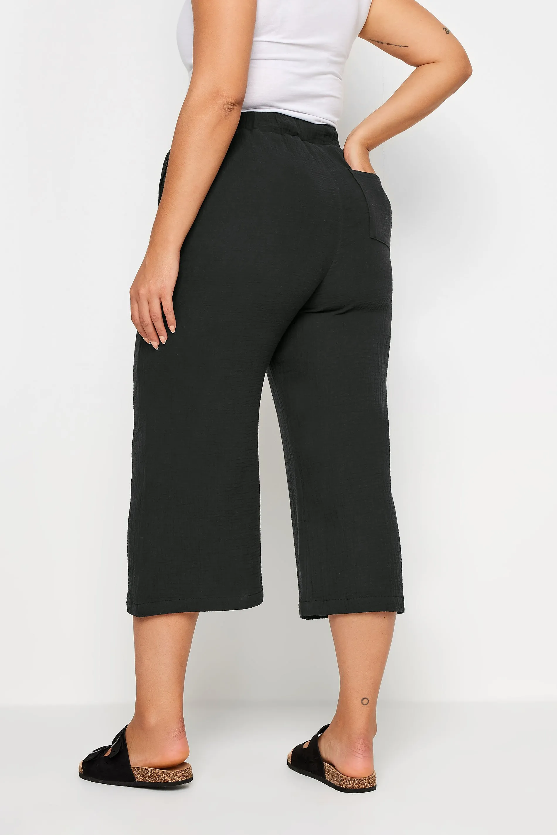 YOURS Curve Black Cheesecloth Culottes