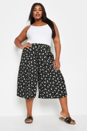 YOURS Curve Black Daisy Print Culottes