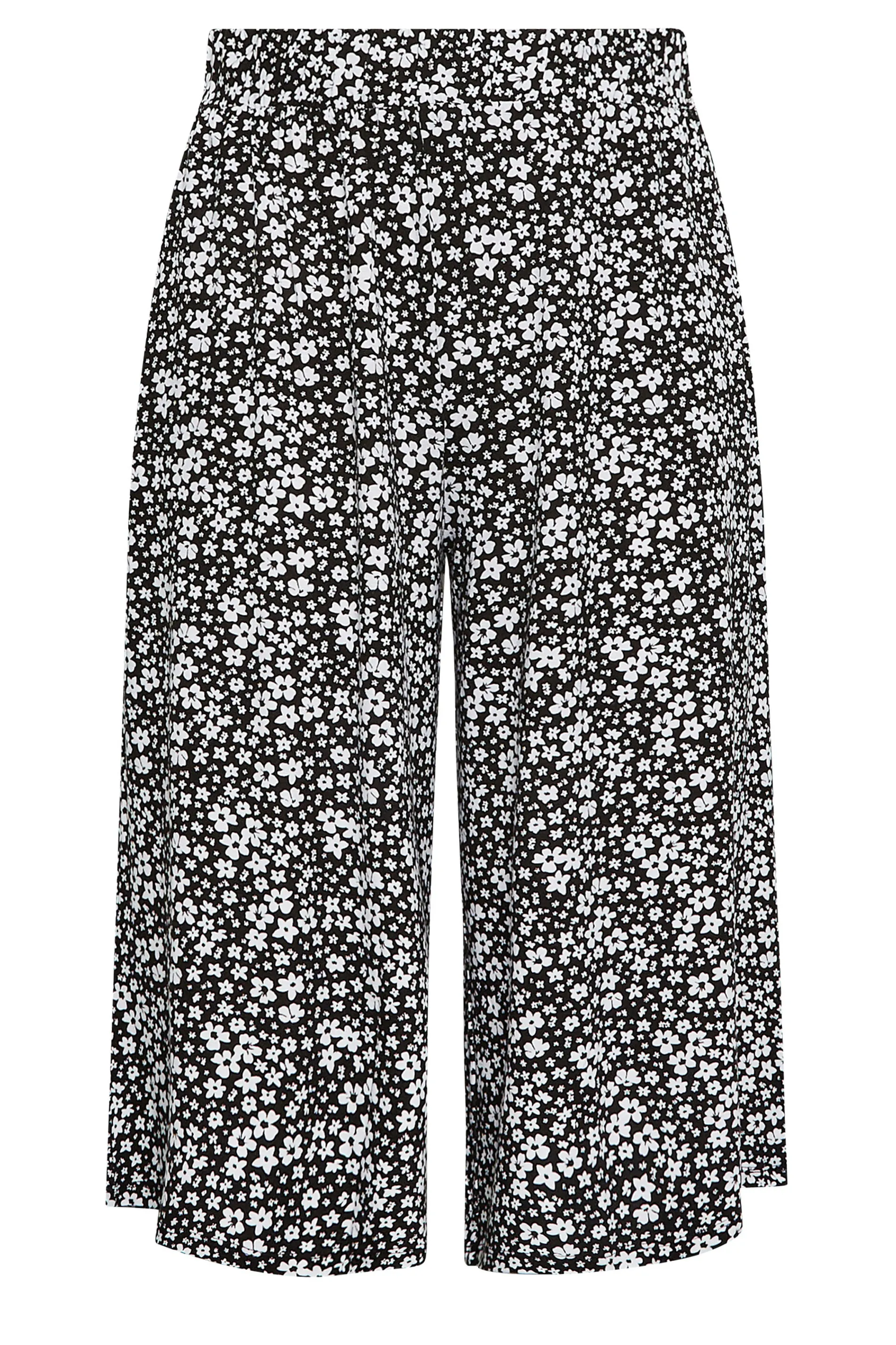 YOURS Curve Black Ditsy Flower Print Culottes