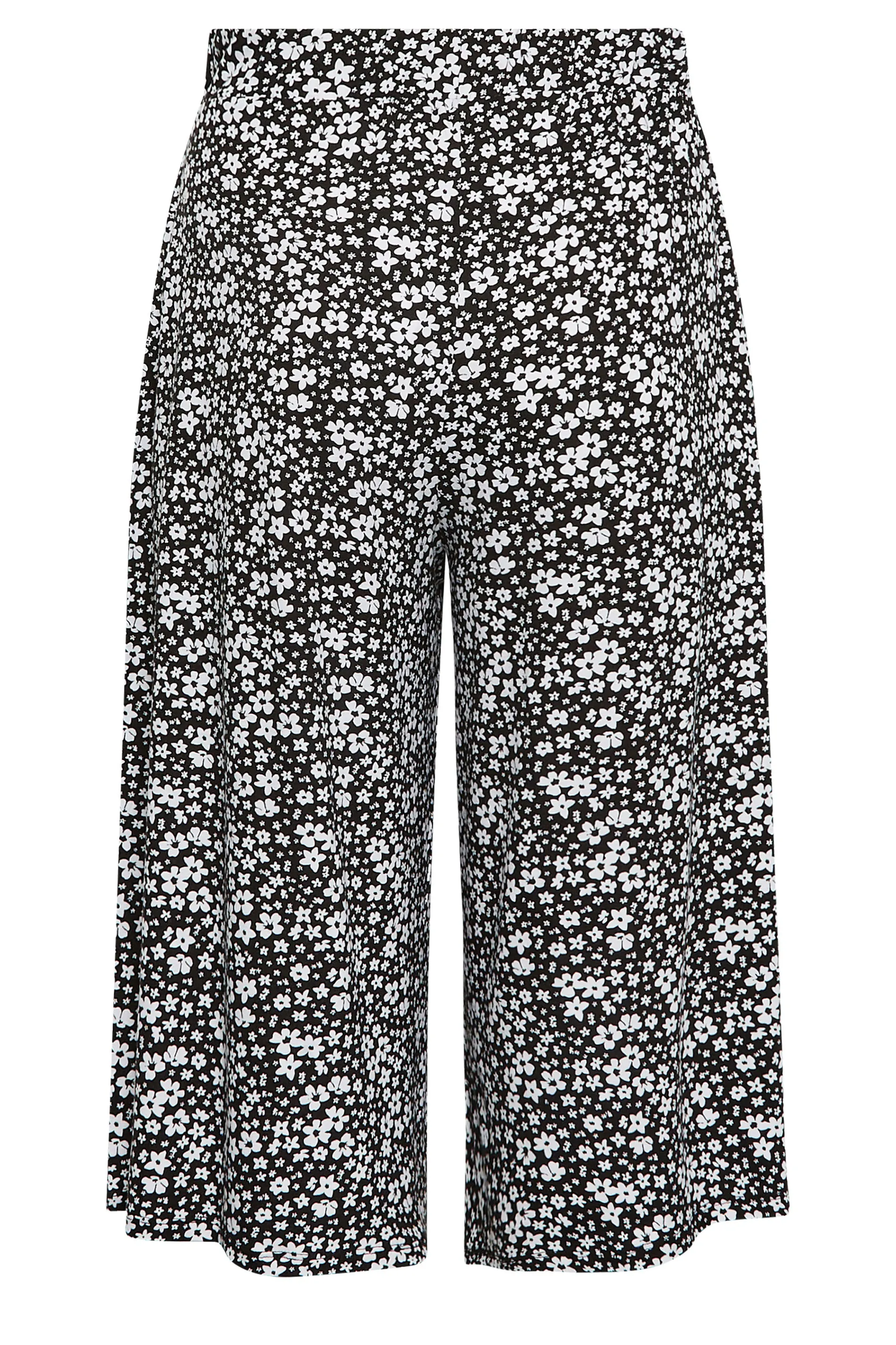 YOURS Curve Black Ditsy Flower Print Culottes