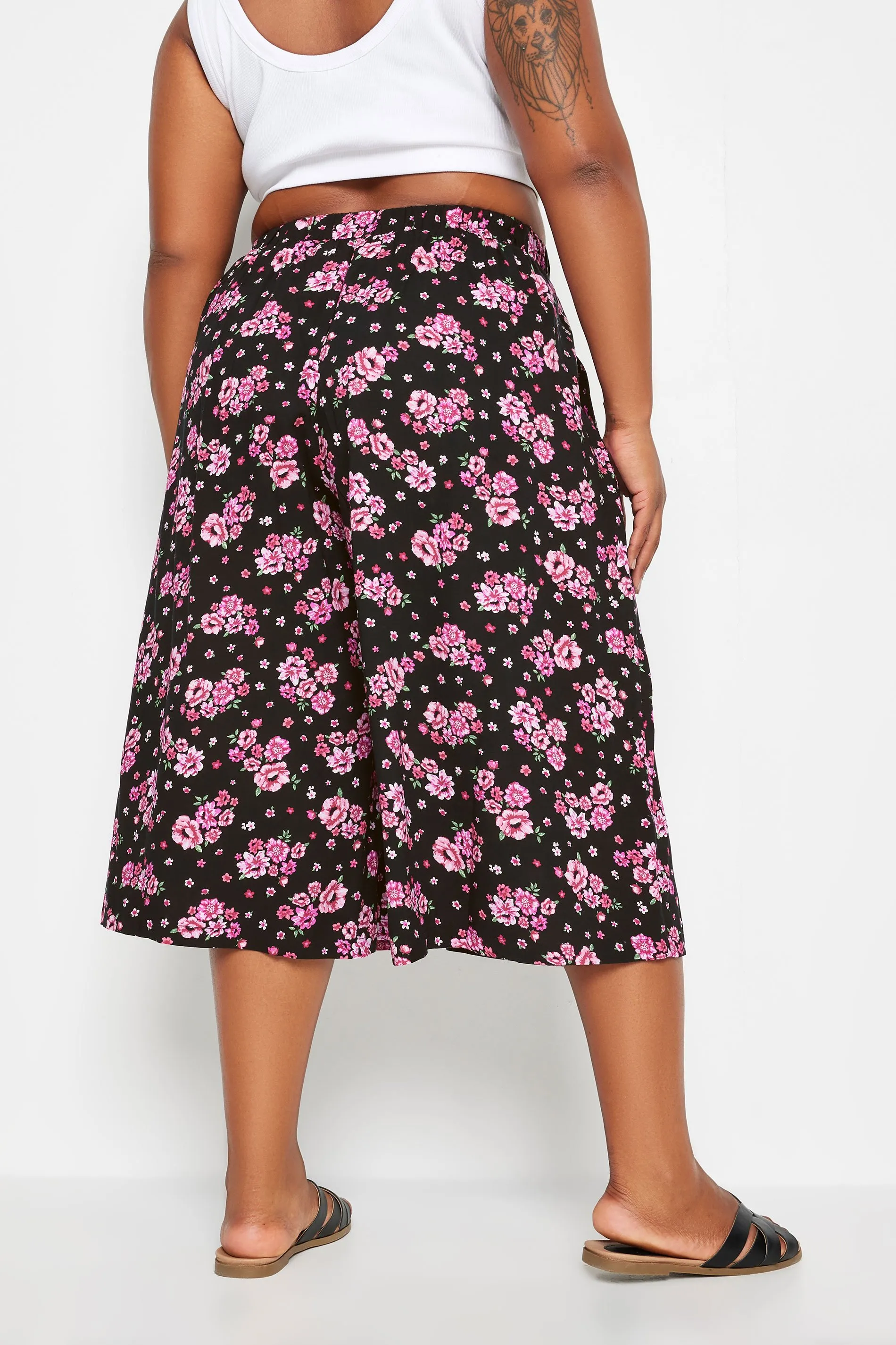 YOURS Curve Black Floral Bloom Print Culottes