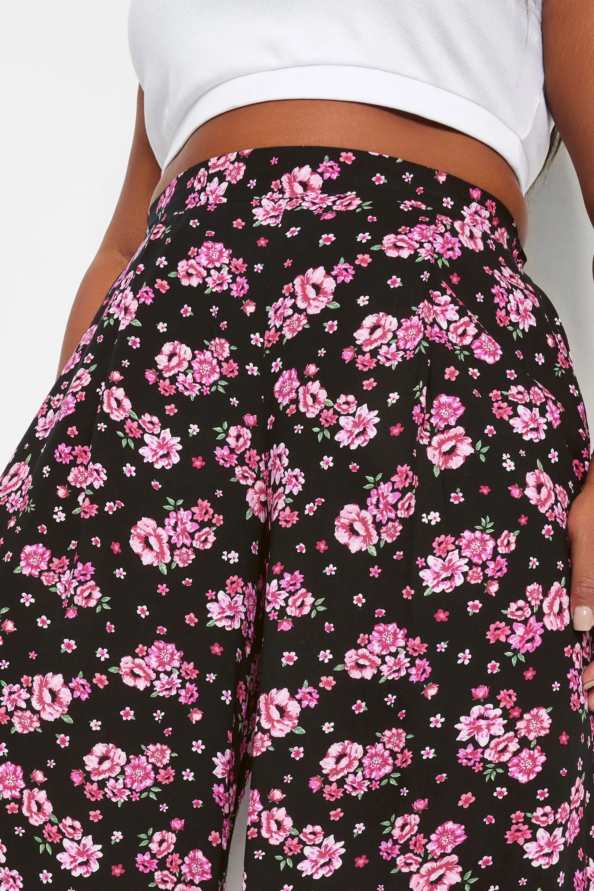 YOURS Curve Black Floral Bloom Print Culottes