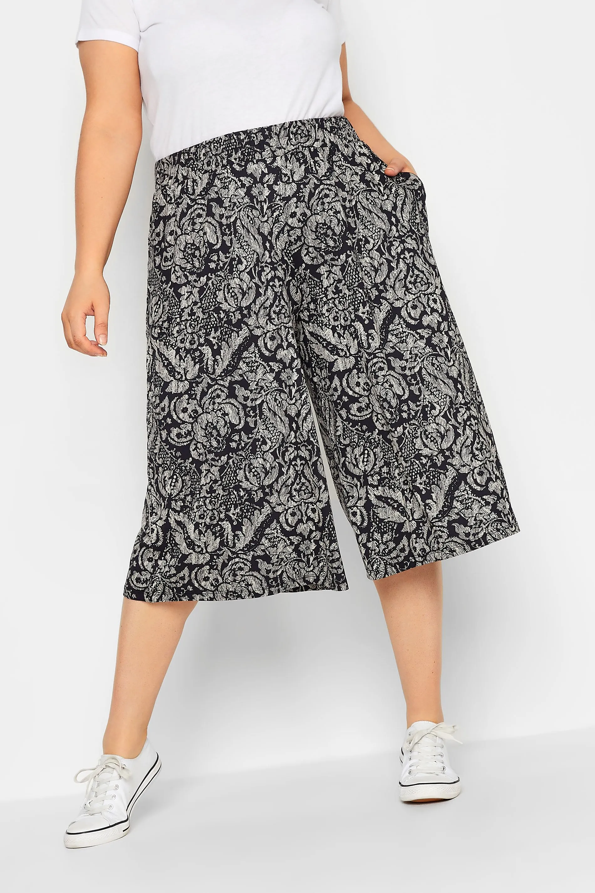 YOURS Curve Black Paisley Print Culottes