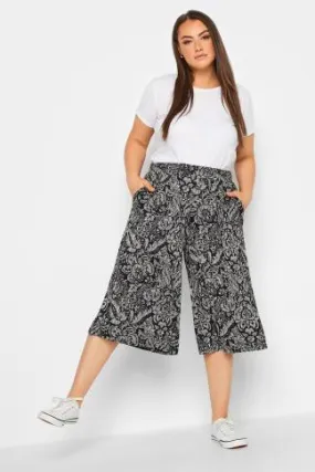 YOURS Curve Black Paisley Print Culottes