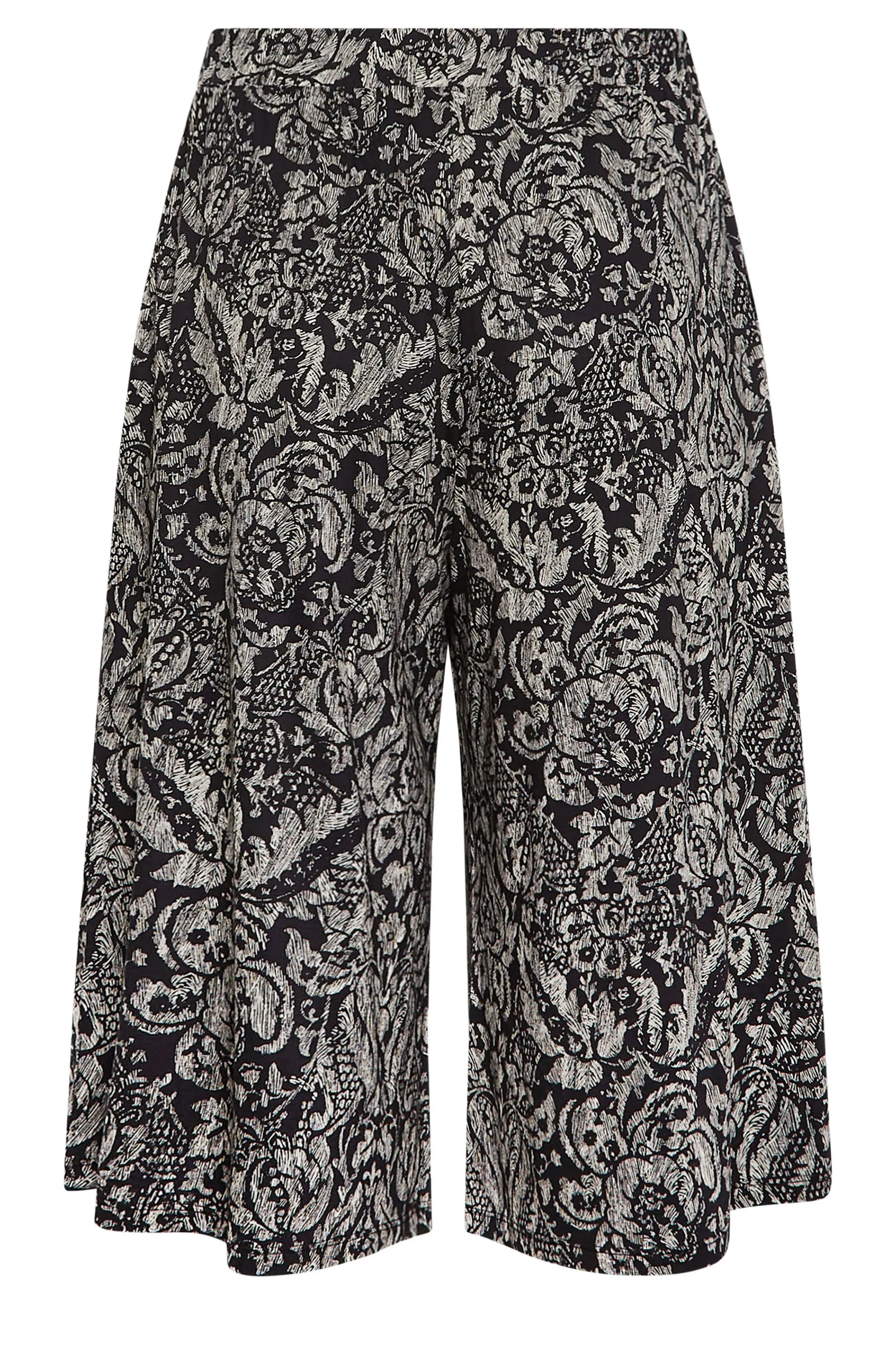 YOURS Curve Black Paisley Print Culottes