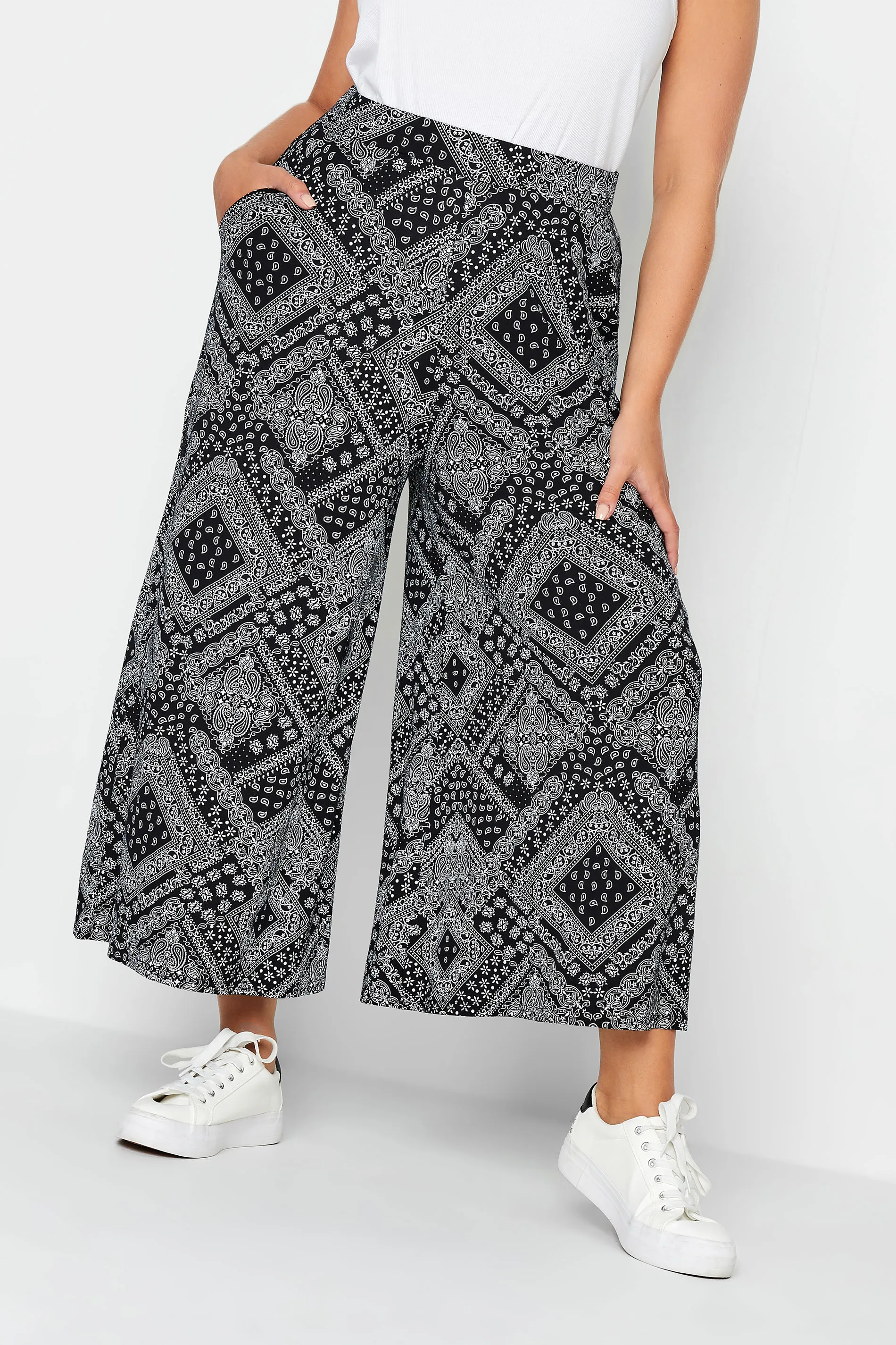 YOURS Curve Black Paisley Print Midaxi Culottes