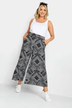 YOURS Curve Black Paisley Print Midaxi Culottes