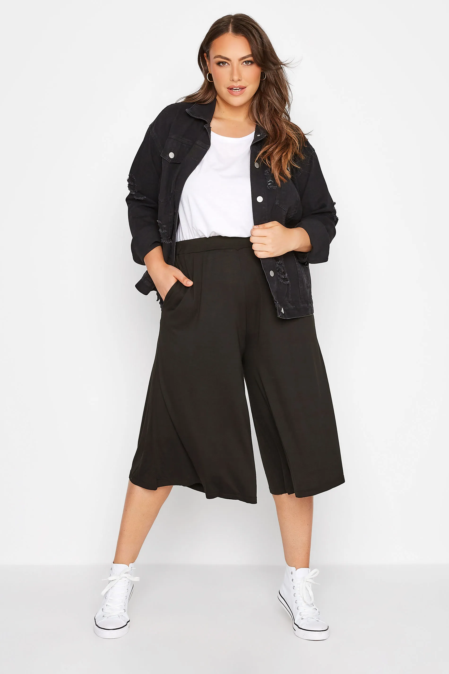 YOURS Curve Black Stretch Jersey Culottes