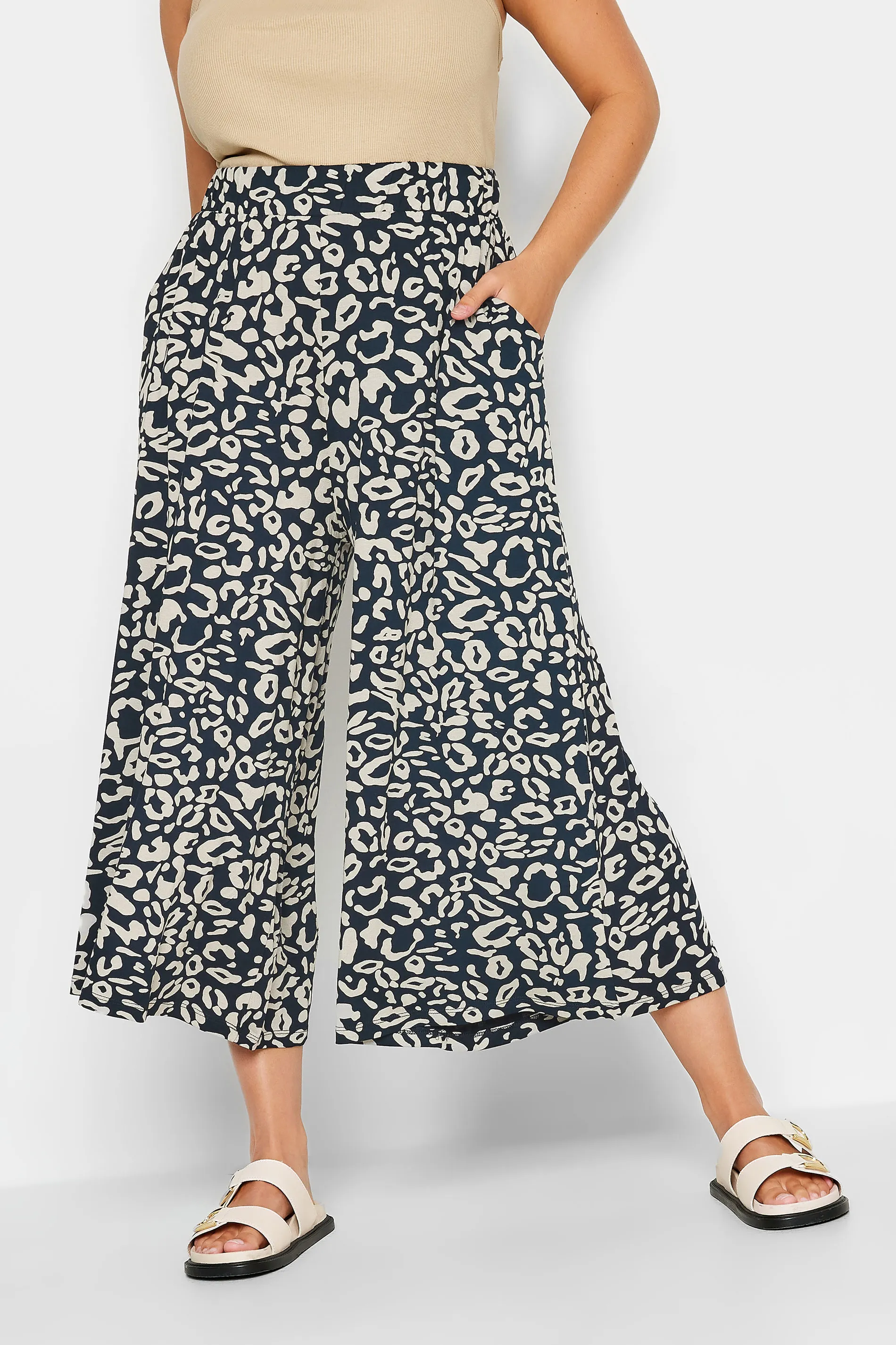 YOURS Curve Blue & Natural Abstract Print Midaxi Culottes