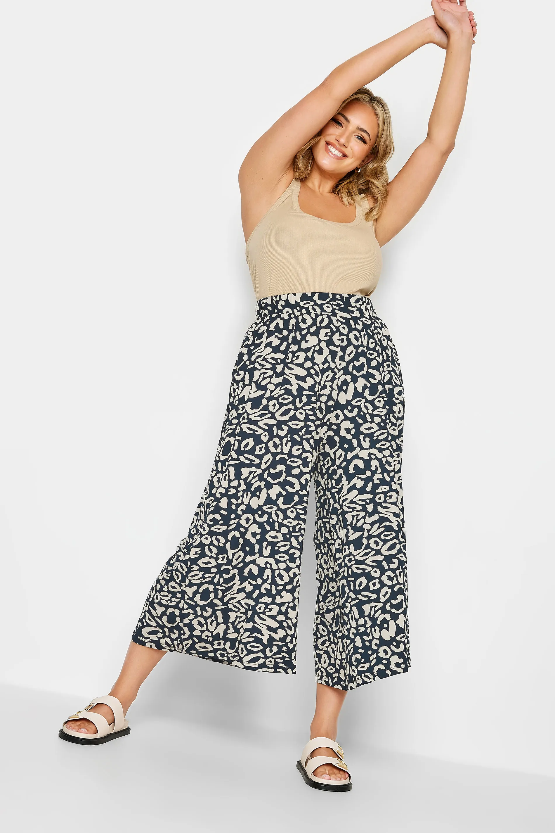 YOURS Curve Blue & Natural Abstract Print Midaxi Culottes