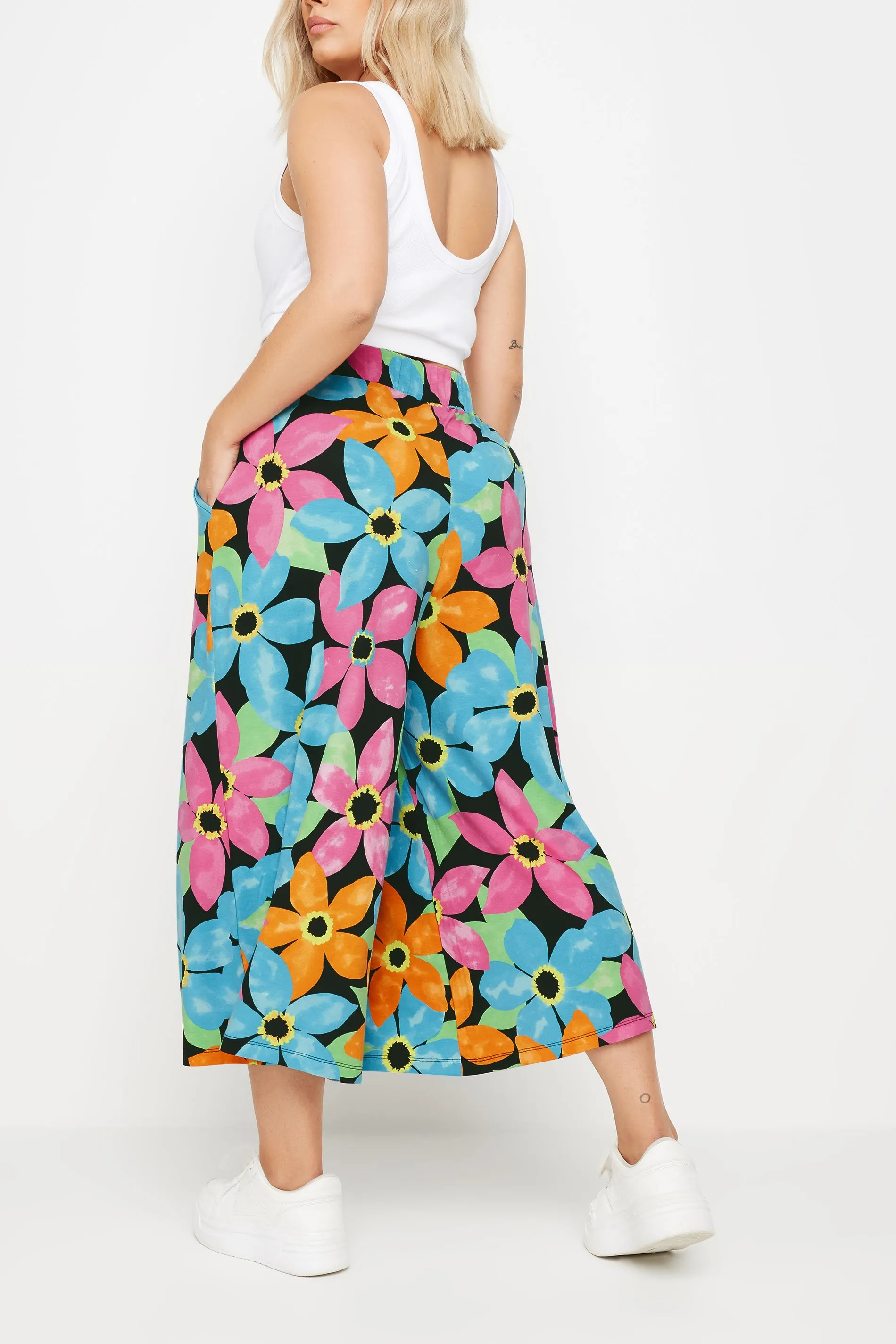 YOURS Curve Blue & Pink Floral Print Midaxi Culottes